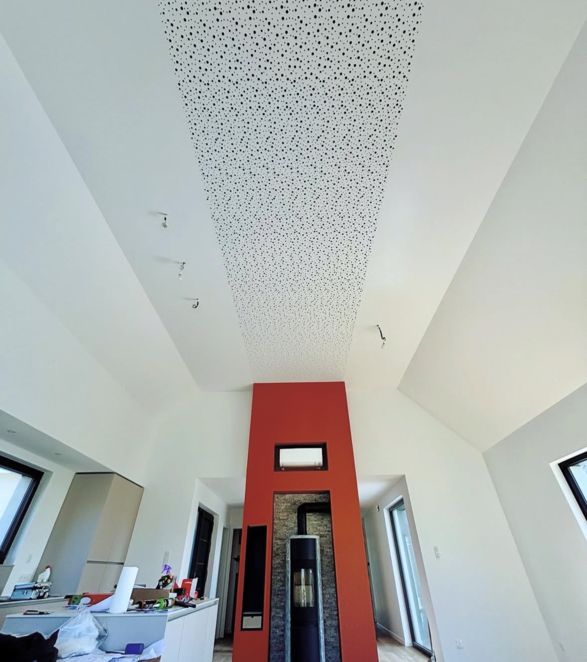 Gypses et joints visibles avant la finition